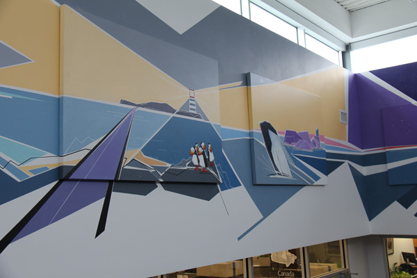 A panoramic photo of the Atlantic Canada section of the CWB National Leasing mural