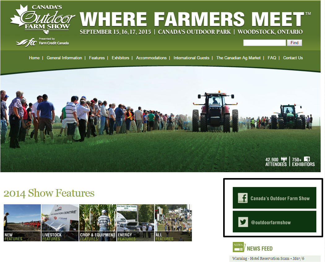 Image of Canada's Outdoor Farm Show website homepage