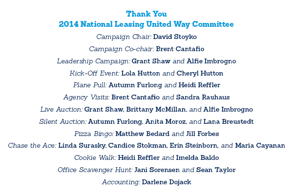 A list of CWB National Leasing's 2014 United Way committee members