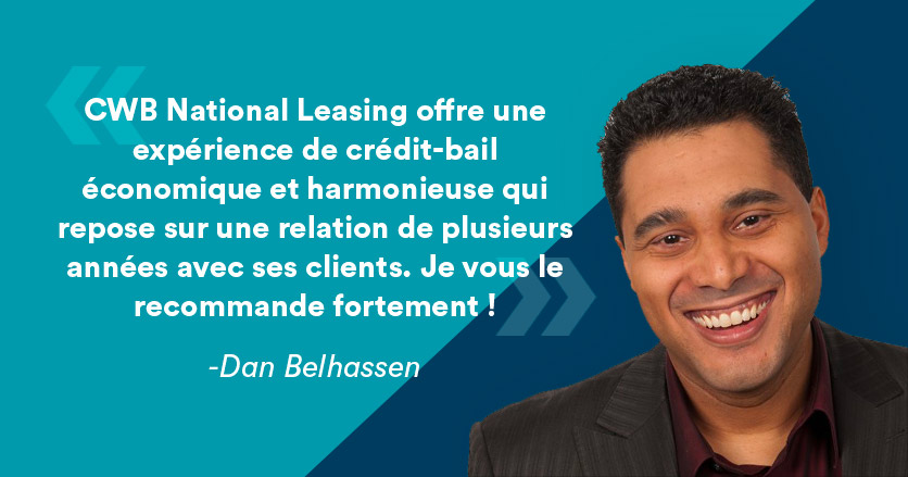 CWB National Leasing offre une expérience de crédit-bail économique et harmonieuse qui repose sur une relation de plusieurs années avec ses clients. Je vous le recommande fortement !