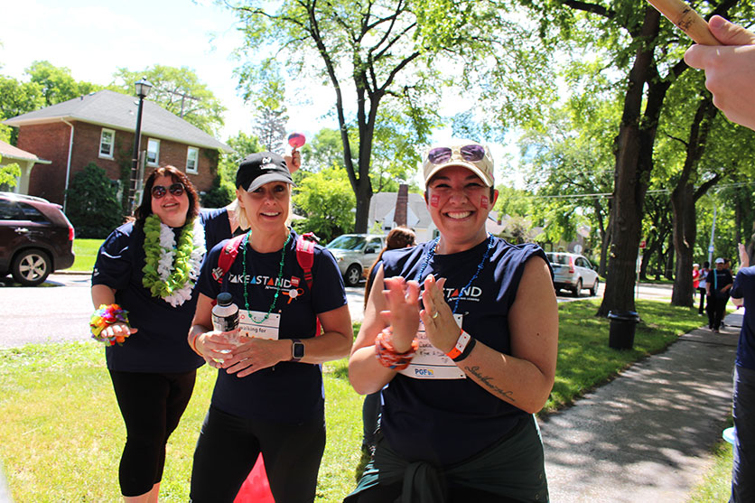 Fenessa Parker, right, and Tina Rochon of CWB National Leasing’s Challenge for Life team make their way into the final stretch of the 20km walk. 