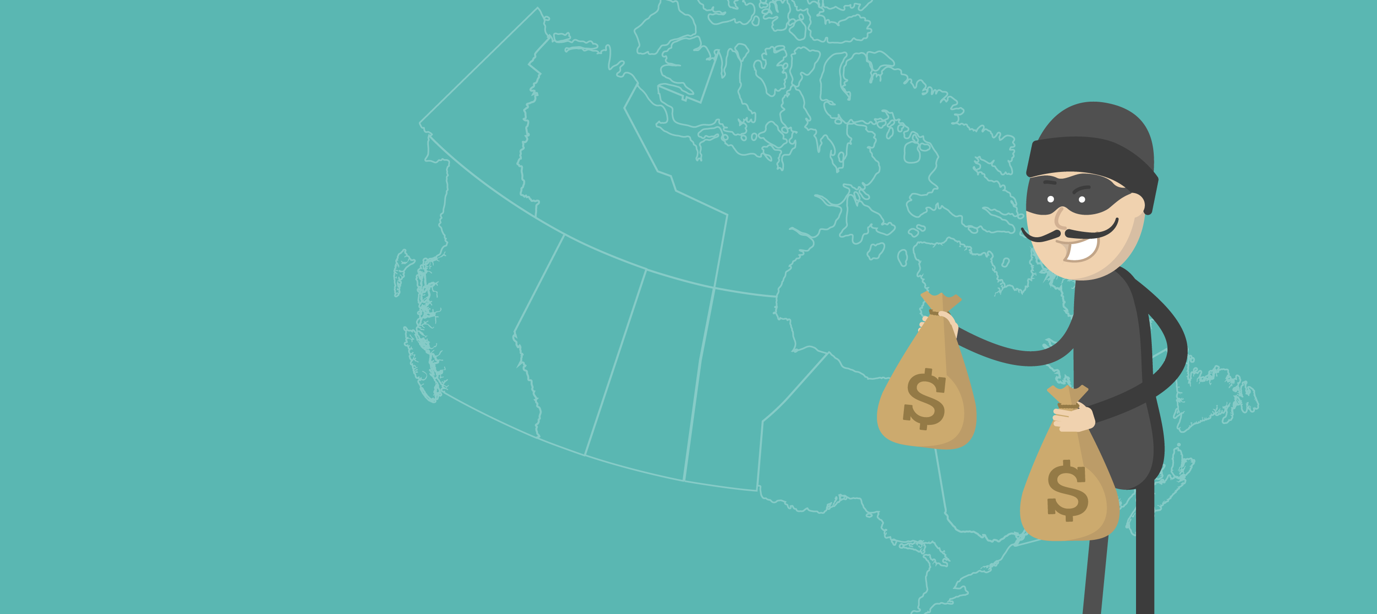 A graphic of a fraudster holding a bag of money. This could be your money!