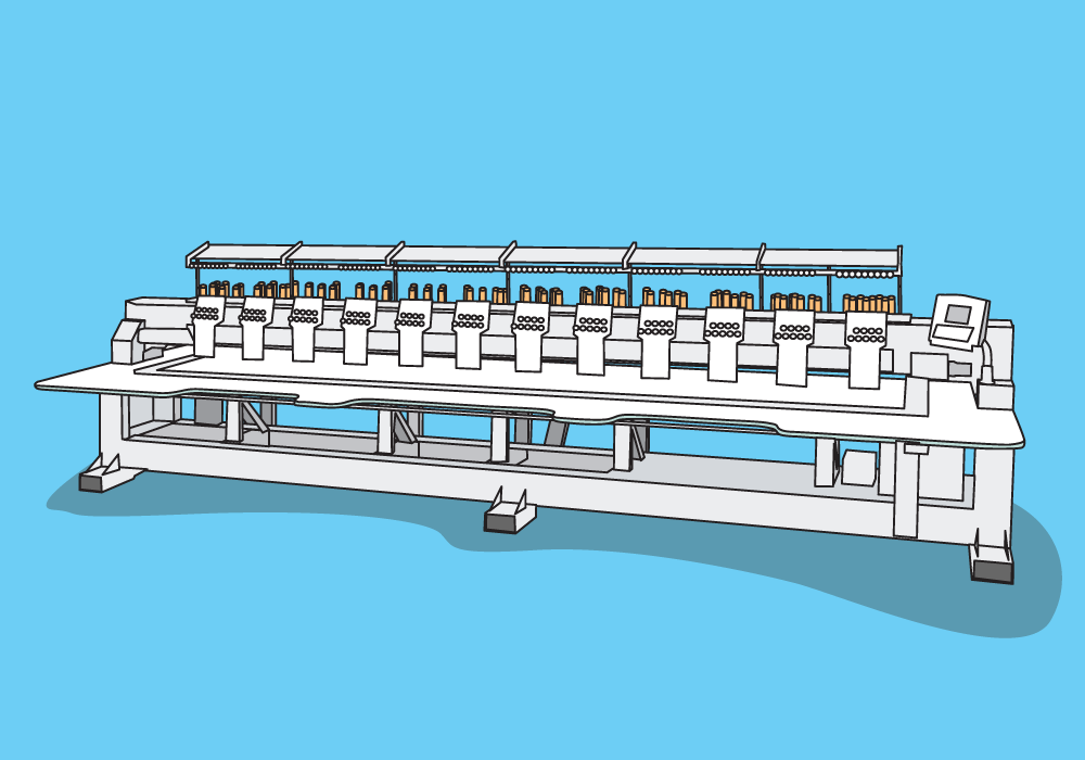 A graphic of a modern embroidery machine