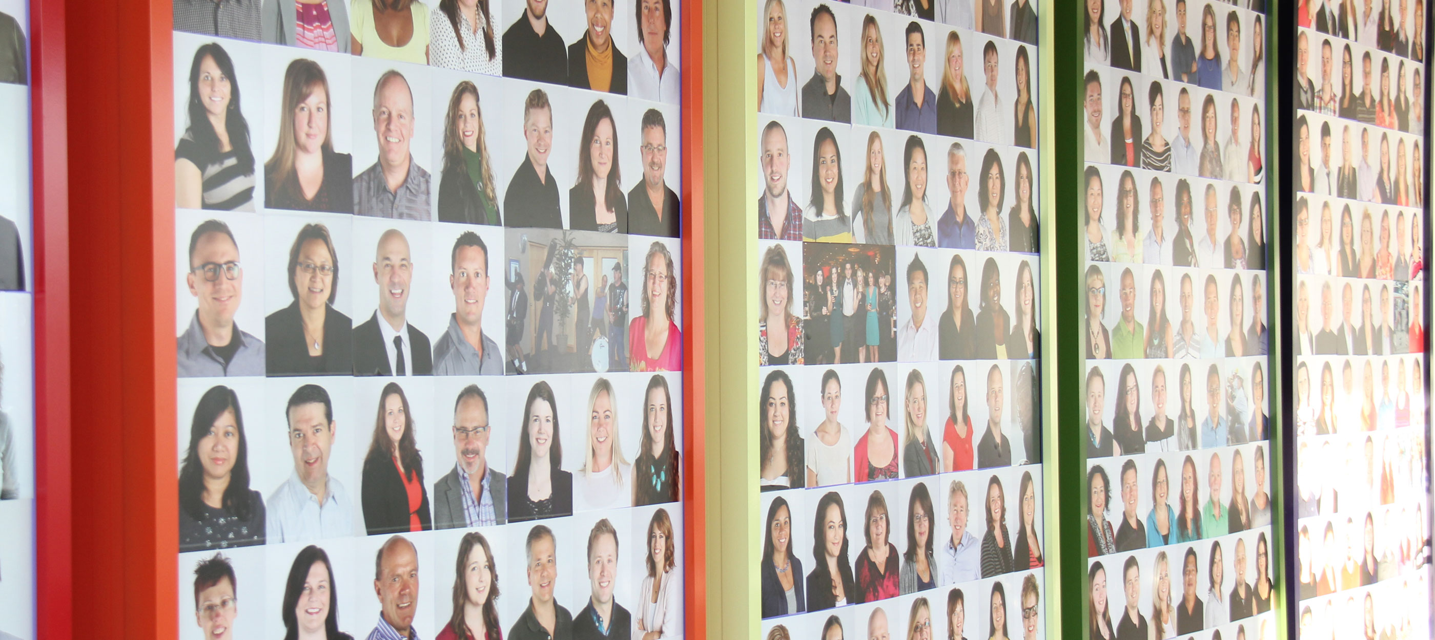 Employee photo wall at CWB National Leasing head office