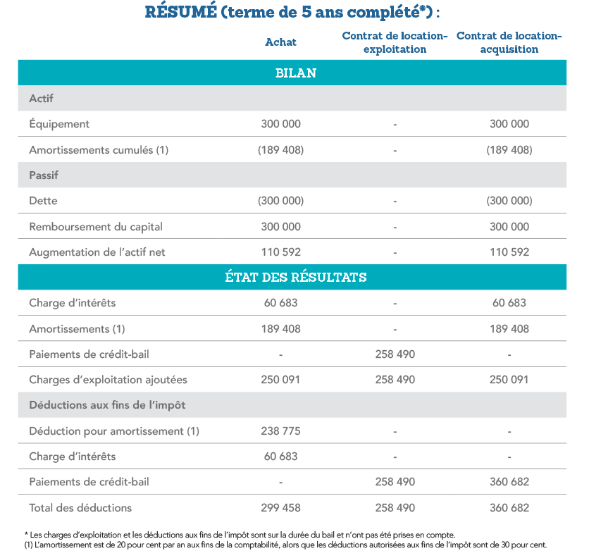 A summary of a business's balance sheet and income statement if they financed or leased their equipment.