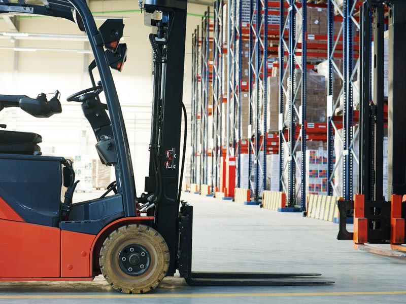 A forklift in a warehouse